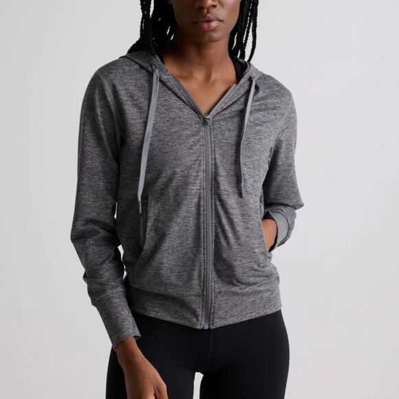 Quince Flowknit Full Zip Hoodie in Heather Gray Size Medium - Picture 1 of 5